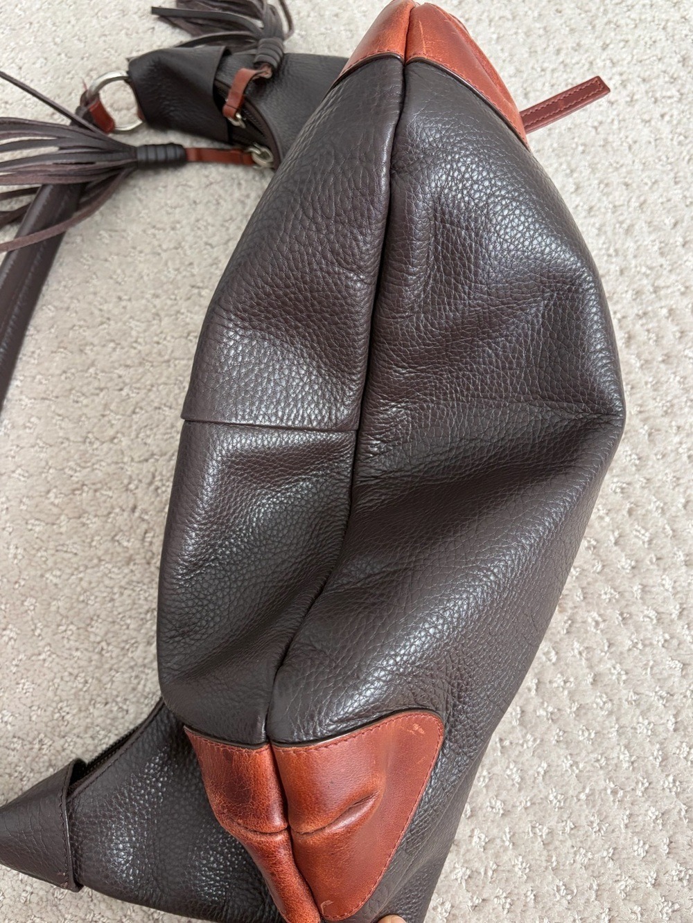 Derek Alexander Leather Hobo Shoulder Bag in Dark Brown with Chestnut Accents - Picture 9 of 10